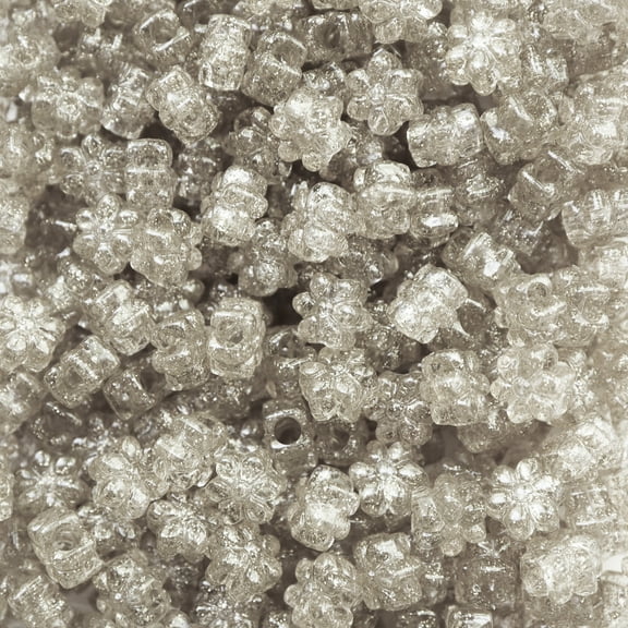 Flower Beads Silver Glitter Sparkle Large Hole Pony Beads Made in USA
