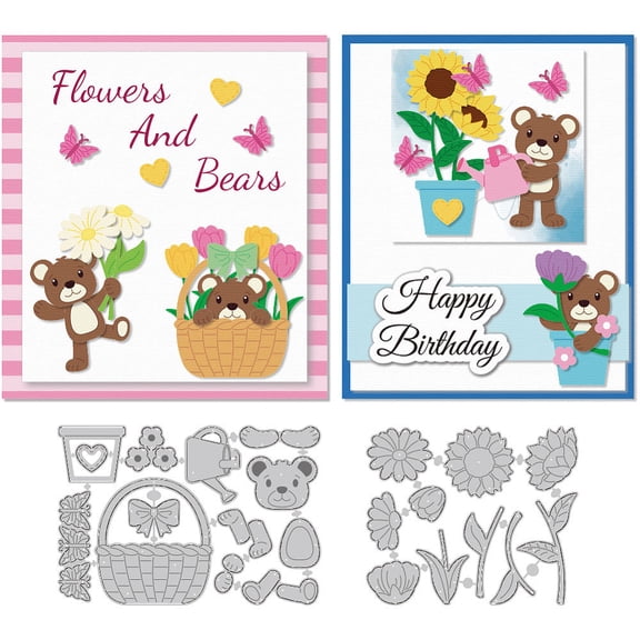 Flower Bear Theme Carbon Steel Cutting Dies Stencils for DIY Scrapbooking Photo Album Decorative Embossing Paper Card 108x128-158x0.8mm