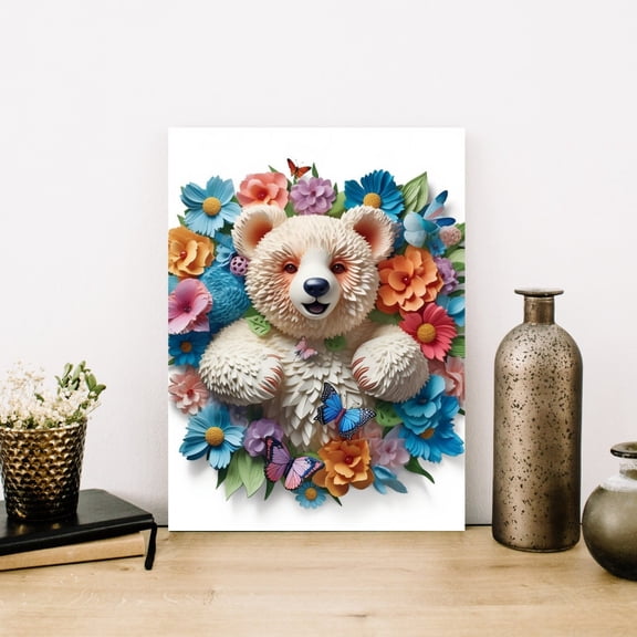 Flower Bed Bear Cub - 3D Animal Canvas/Poster Art Prints – The Perfect Home Decor Piece