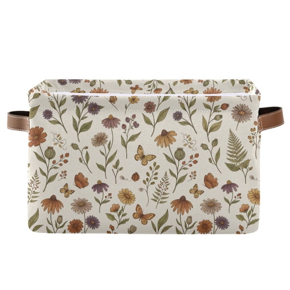 Flower Bed Foldable Storage Large Fabric Storage Baskets Organizer Storage Bins with Handles for Home Office
