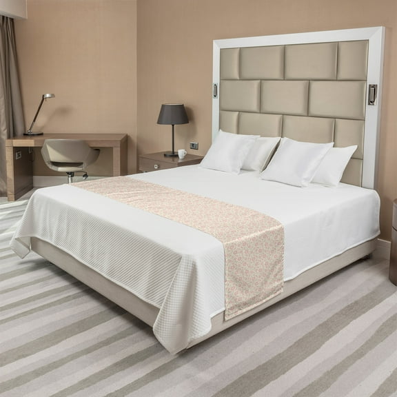 Flower Bed Runner, Vintage Old Fashioned Floral Pattern Silhouettes Briar Shrubs Roses Retro, Decorative Bedding Scarf for Hotels Homes and Guestrooms, Queen, Rose Pale Green White, by Ambesonne