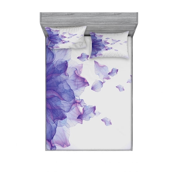 Flower Bedding Set with Sheet & Covers, Abstract Themed Modern Futuristic Image with Water Like Colored Artwork Print, Printed Bedroom Decor 2 Shams, 4 Sizes, Lilac and Pink, by Ambesonne