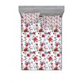 thumbnail image 1 of Flower Bedding Set with Sheet & Covers, Romantic Magnolia and Chrysanths Moms Flowering Plants English Petals Design, Printed Bedroom Decor 2 Shams, 4 Sizes, White Red Pink, by Ambesonne, 1 of 3