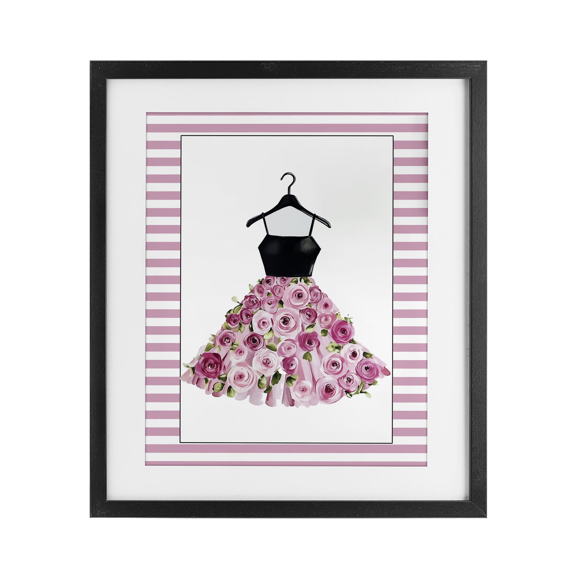 Flower Bedecked Dress Black Framed Print Under Glass, design by Christine Simpson Art
