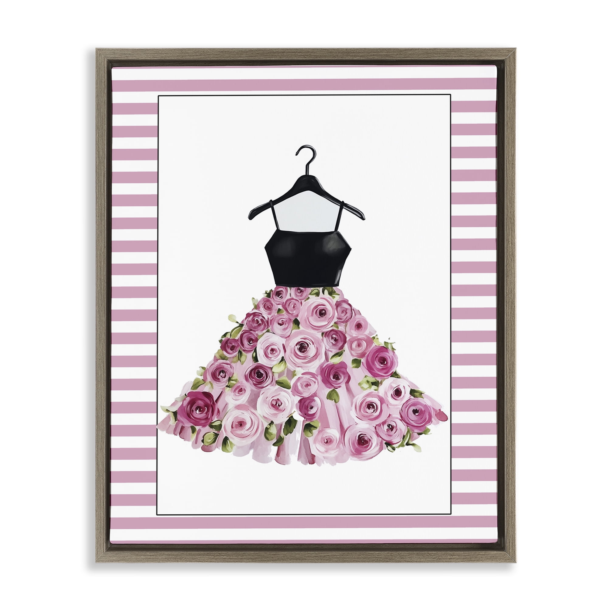 Flower Bedecked Dress Brown Framed Floater Canvas Wall Art, design by Christine Simpson Art
