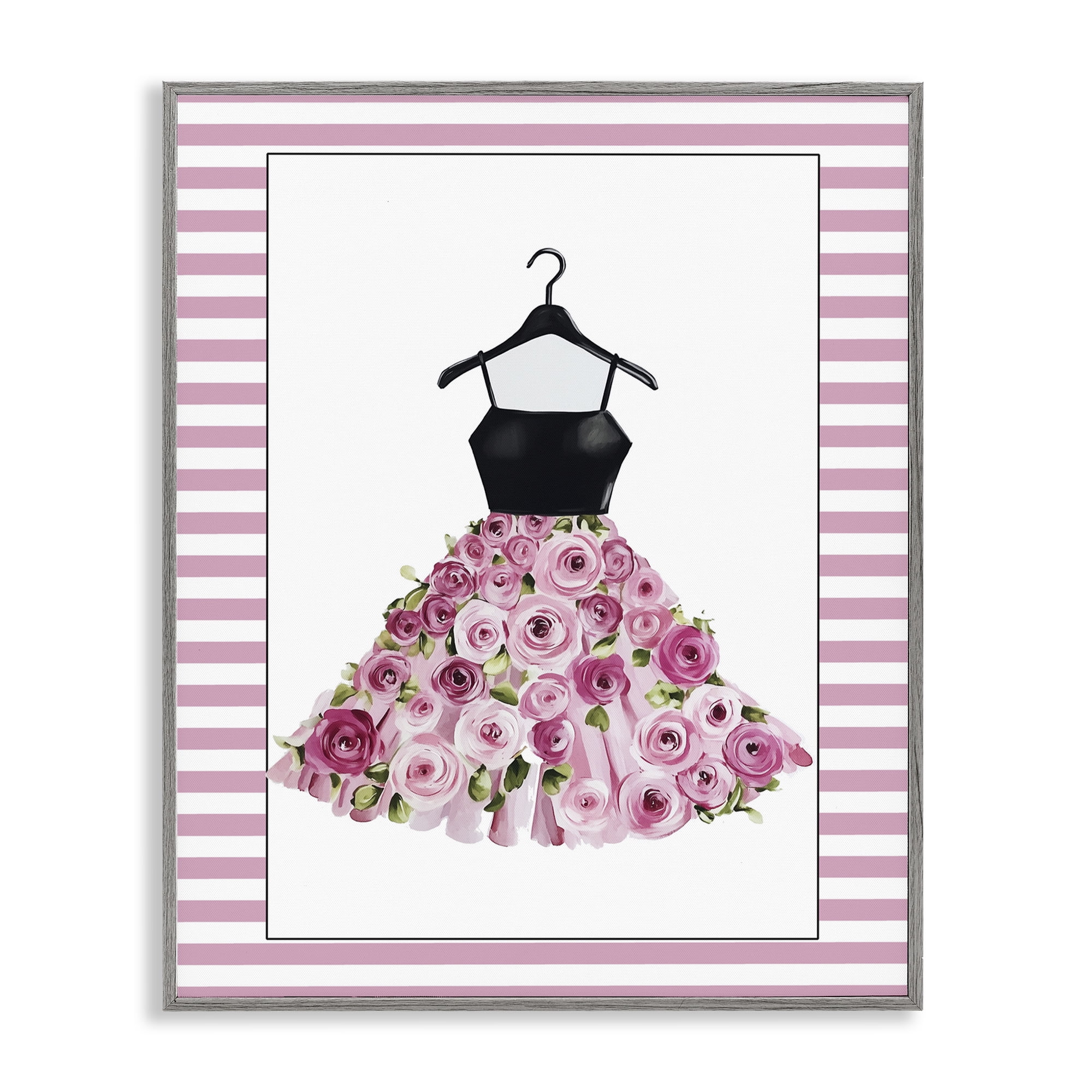 Flower Bedecked Dress Gray Framed Giclee Art, design by Christine Simpson Art
