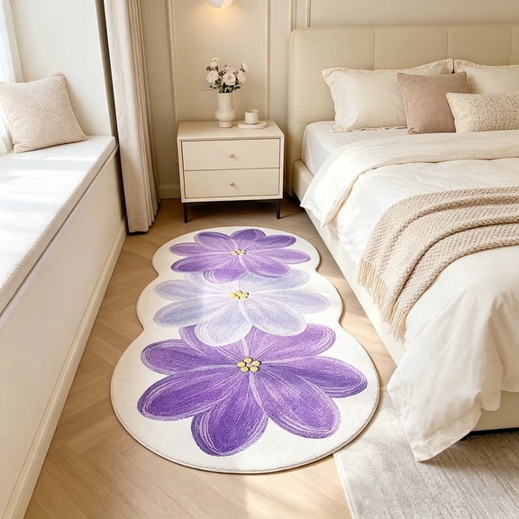 Flower Bedroom Bedside Blanket Super Soft Plush Area Rug Non Slip Backing Washable Bedroom Living Room Coffee Table Floor Mat Home Decor for Sofa Bed Window Nook Living Space Soft Touch Use