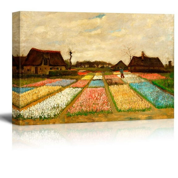 Flower Beds in Holland (or Bulb Fields) by Vincent Van Gogh Famous Fine Art Reproduction World Famous Painting Replica on ped Print Wood Framed - Canvas Art Wall Art - 16" x 24"