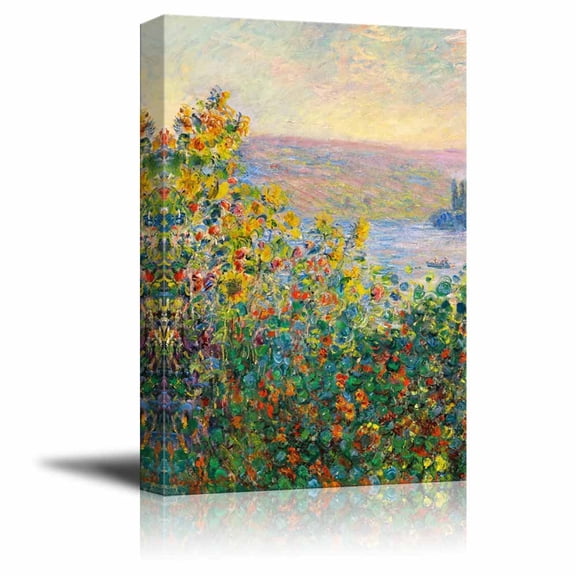 Flower Beds at V¨¦theuil by Claude Monet - Canvas Print Wall Art Famous Painting Reproduction - 12" x 18"