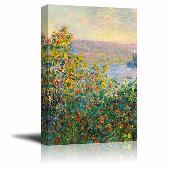 Flower Beds at V¨¦theuil by Claude Monet - Canvas Print Wall Art Famous Painting Reproduction - 32" x 48"