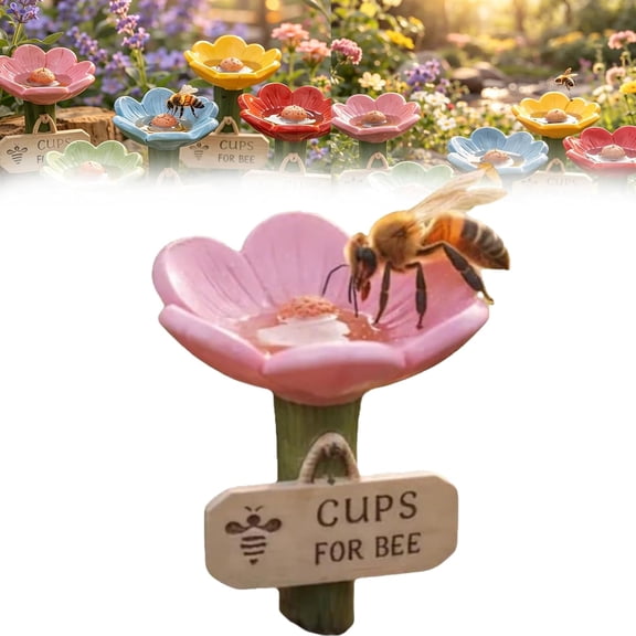Flower Bee Watering Station with Stake, Outdoor Pollinator Water Bowl for Garden & Yard