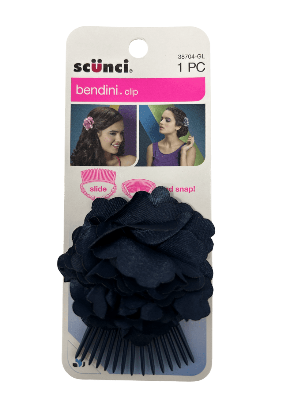 Flower Bendini Clip, Elegant Floral Hair Accessory, Slides in Easily with Secure Hold, Adds Romantic, Chic Touch to Updos or Loose Hairstyles for Casual, Formal Occasions, Blue