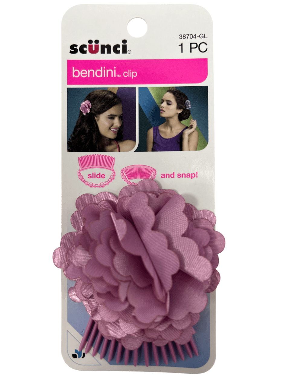 Flower Bendini Clip, Elegant Floral Hair Accessory, Slides in Easily with Secure Hold, Adds Romantic, Chic Touch to Updos or Loose Hairstyles for Casual, Formal Occasions, Pink