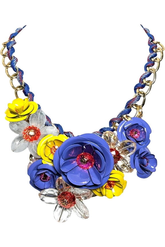 Flower Bib Statement Necklace Chunky Flower Statement Necklace Drama Bib Collar Jewelry Set for Women Prom Party Jewelry