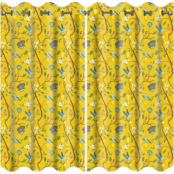 Flower Bird Lemon Tree Blackout Curtains Yellow Window Curtains Black Out Curtains Drapes Natural Theme Curtain