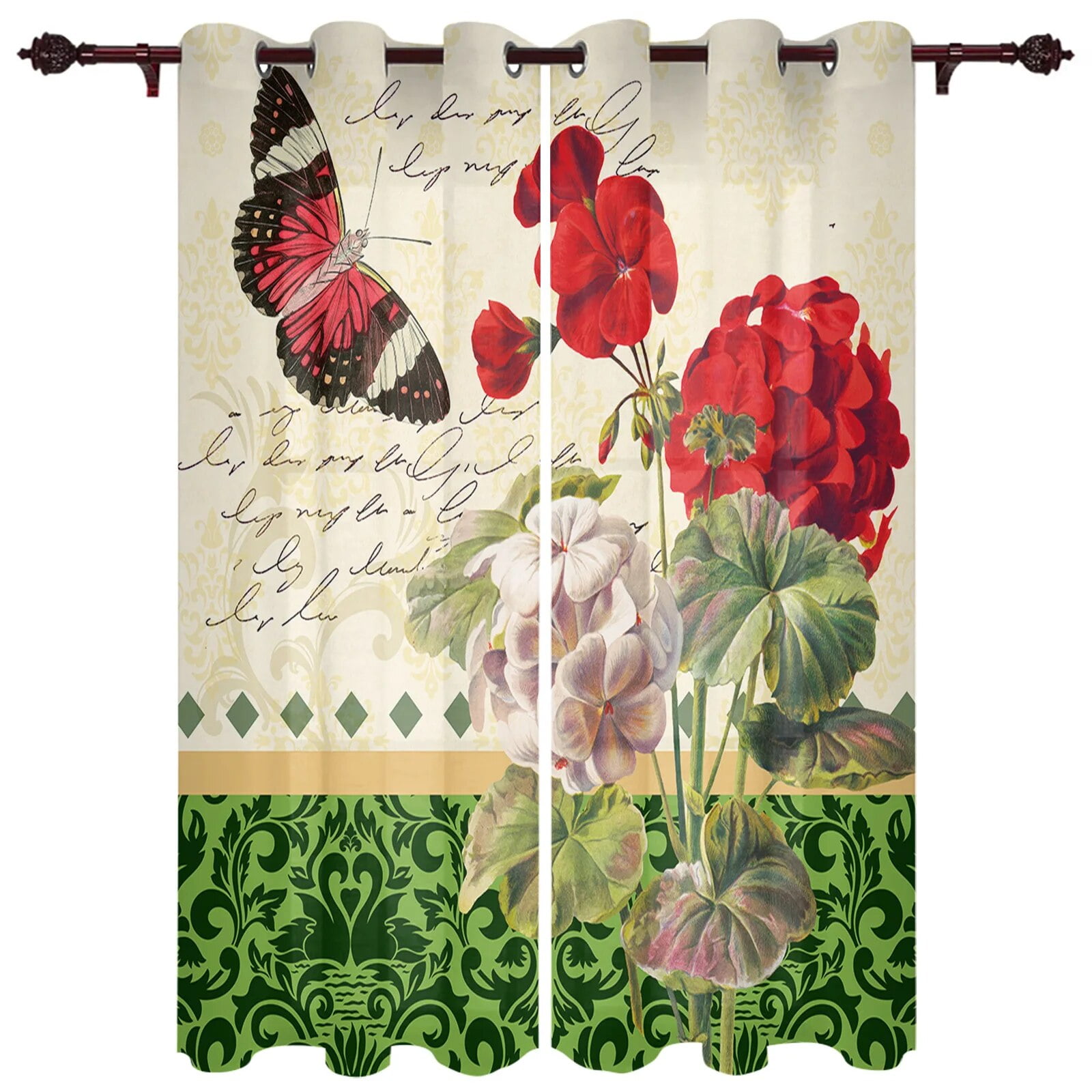 Flower Bird Pattern Retro Style Curtains for Living Room Hotel Decor ...