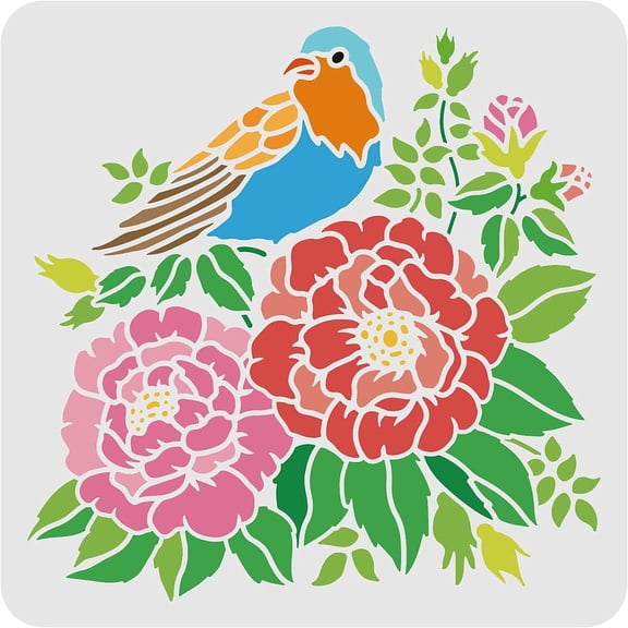 Flower Bird Stencils - 11.8x11.8 inch Hibiscus Bird Drawing Templates for DIY Art Home Decoration
