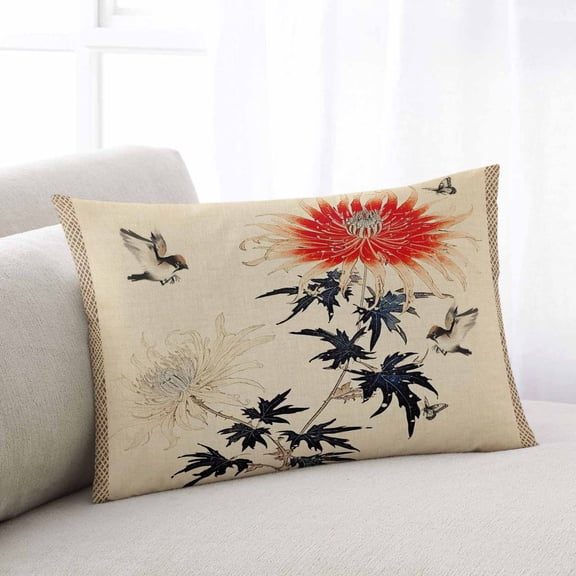 Flower Bird Throw Pillow Cover, Rustic Aesthetic Art Printed Rectangle Decorative Pillow Case Protector Soft Cushion Cover Lumbar Pillowcase for Couch Sofa Bedroom Car Chair Decor 12x20 Inch