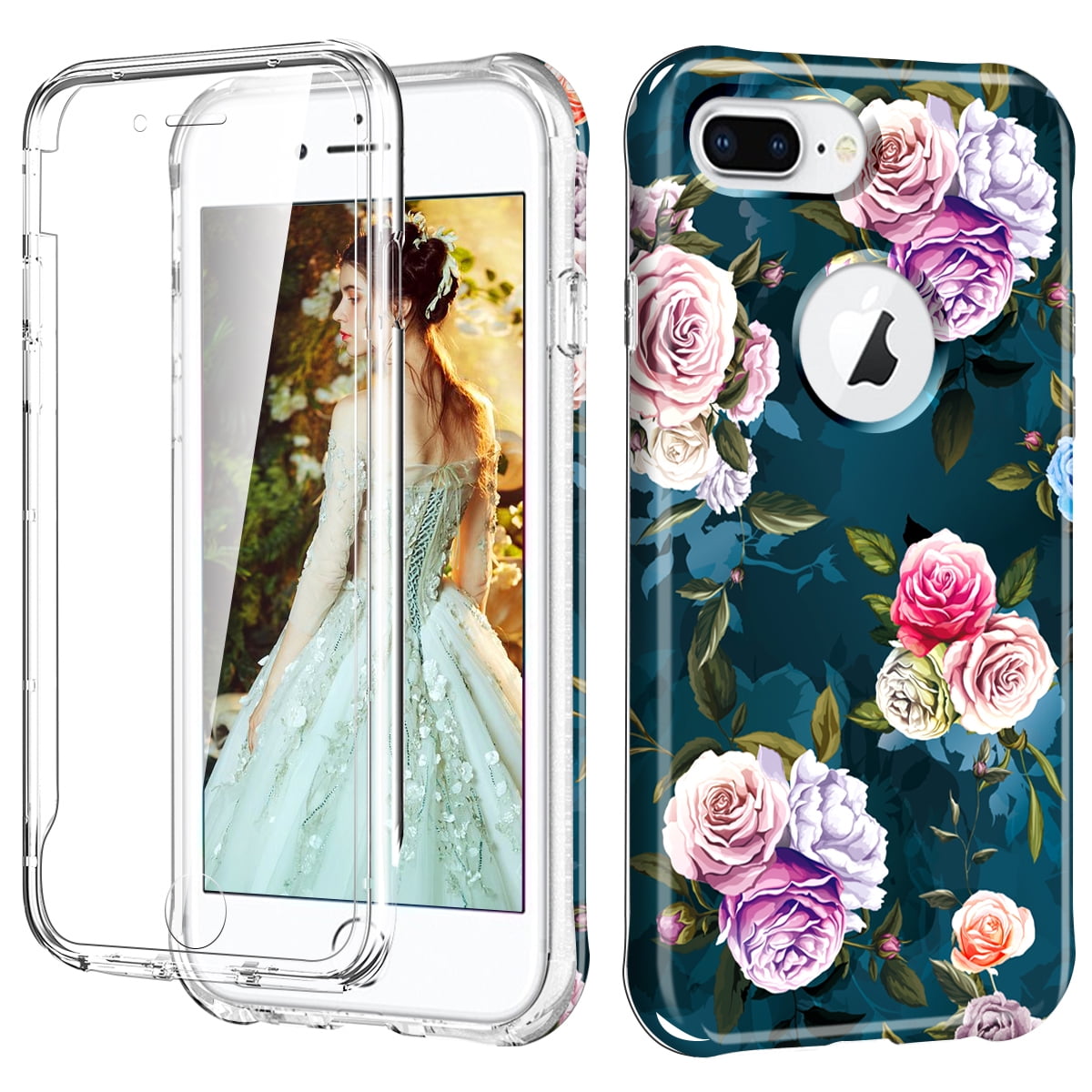 8 Plus Iphone Case And Screen Protector Phone Case Iphone Flower Black  Spring Floral Apple IPhone