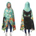 thumbnail image 1 of Flower Black Cat Wearable Blanket Hoodies for Women Men Adults Cat Lovers Soft Cozy Colorful Flowers Black Cats Hooded Blankets for Couch Home Decor Birthday Gifts 50×60 Inch, 1 of 5
