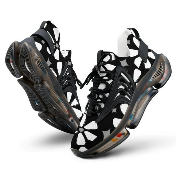 Flower Black White Walking Shoes for Men Woman Lightweight Tennis Fashion Elastic Sports Shoes Cushion Basketball Shoes