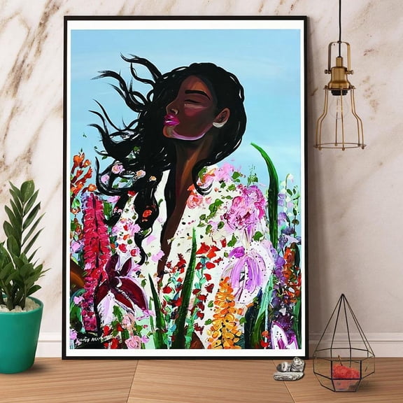 Flower Black Woman Painting African American Pride Paper Poster No Frame Matte Wall Art Decor 11 x 17 Inch Poster