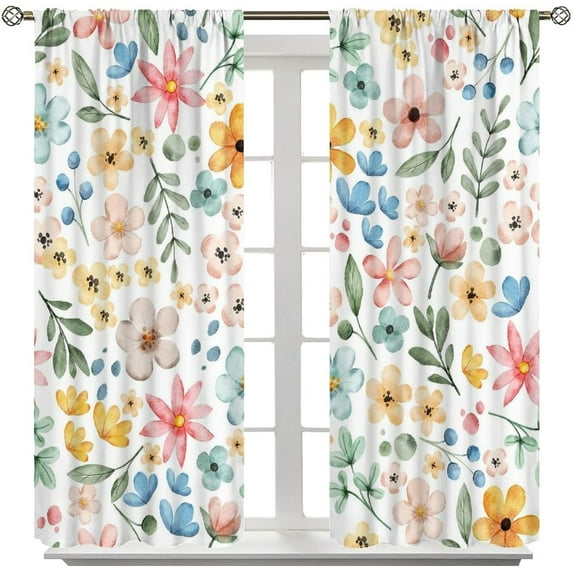 Flower Blackout Curtains, Lovely Watercolor Floral Botanical Nature Theme for Bedroom Living Room Kitchen52X84 Inch