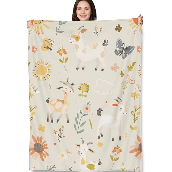 Flower Blanket Cute Sheep and Floral Soft Flannel Throw Blankets Perfect for Kids, Baby Showers, and Farmhouse Decor 60x80 Inches
