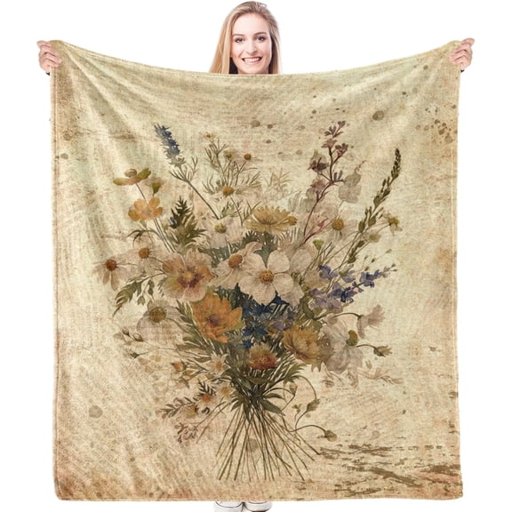 Flower Blanket, Floral Throw Blanket, Vintage Fall Throw Blanket, Wildflowers Blanket, Floral Gifts for Women Girls, Flower Lovers Gifts,Flowers Throw Blankets for Bed Chair Couch,50x60 Inches
