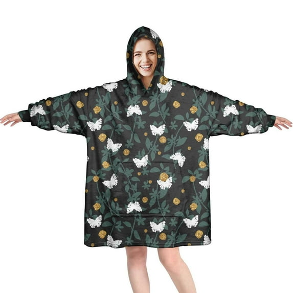 Flower Blanket Hoodie Wearable Blanket Hoodie for Adults Sherpa All Patterns Oversized Sweatshirt Blanket with Pockets