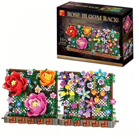 Flower Bloom Rack Building Set Rose Hedge Construction Toys Buildable Botanical Building Blocks, Home Decor Display Model, Unique Gift for Adults and Teens(569 PCS)