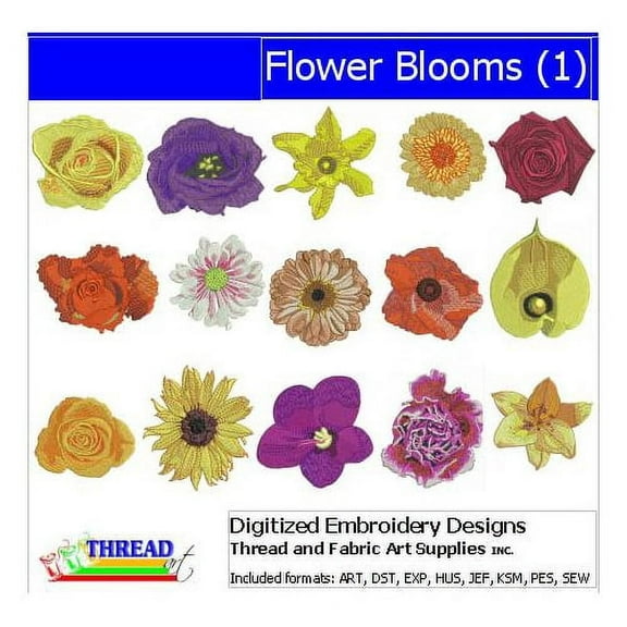 Flower Blooms(1) Embroidery Designs - All Popular Formats Included - Loaded on USB Stick