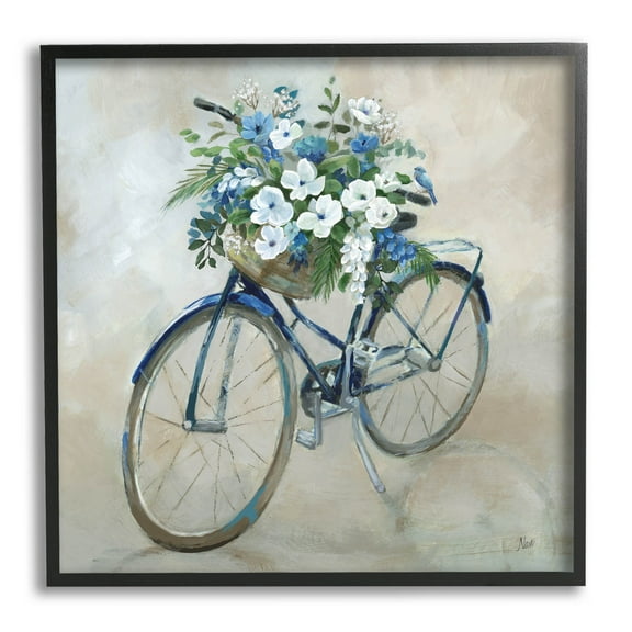 Flower Blooms Bicycle Basket Botanical & Floral Graphic Art Black Framed Art Print Wall Art