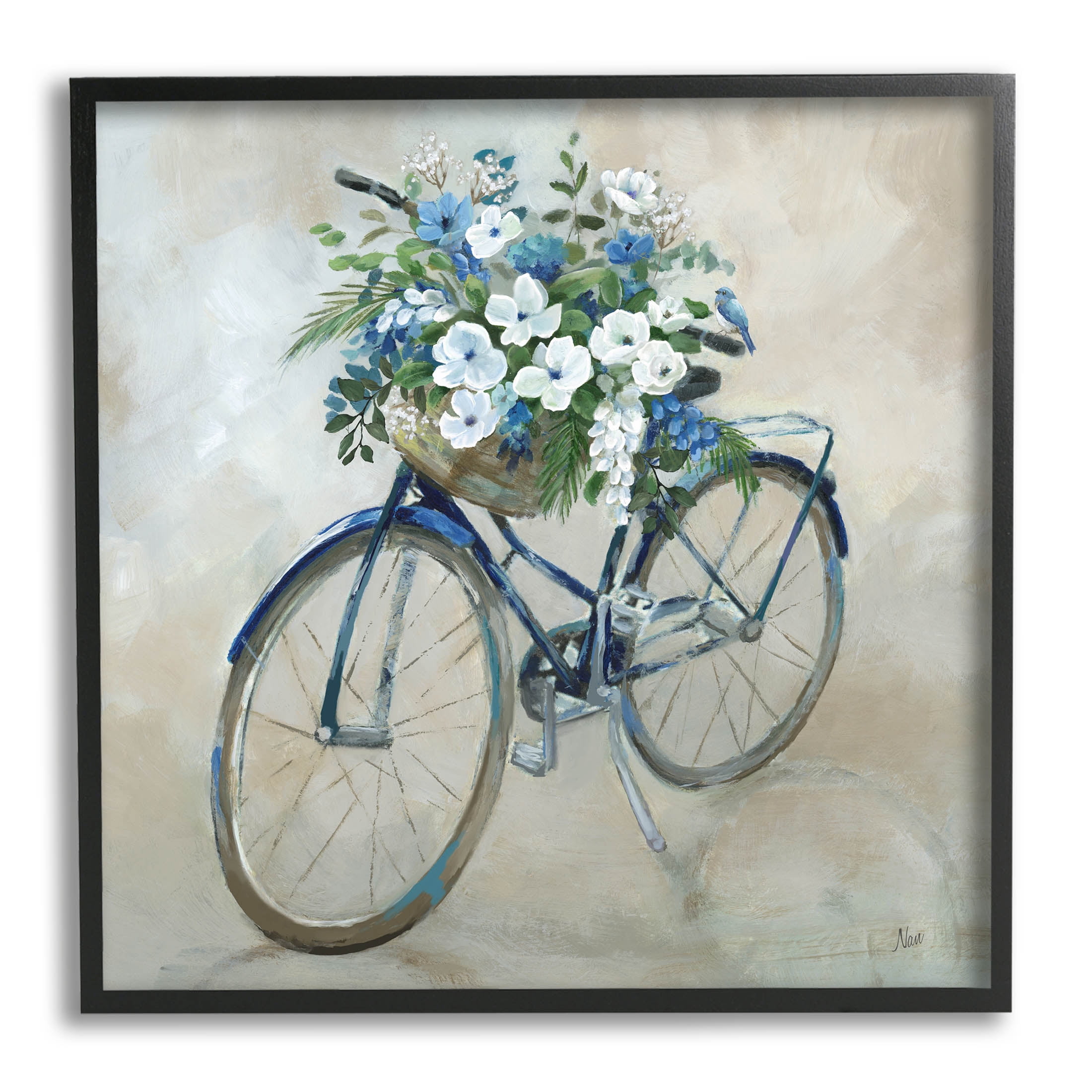 Flower Blooms Bicycle Basket Botanical & Floral Graphic Art Black Framed Art Print Wall Art