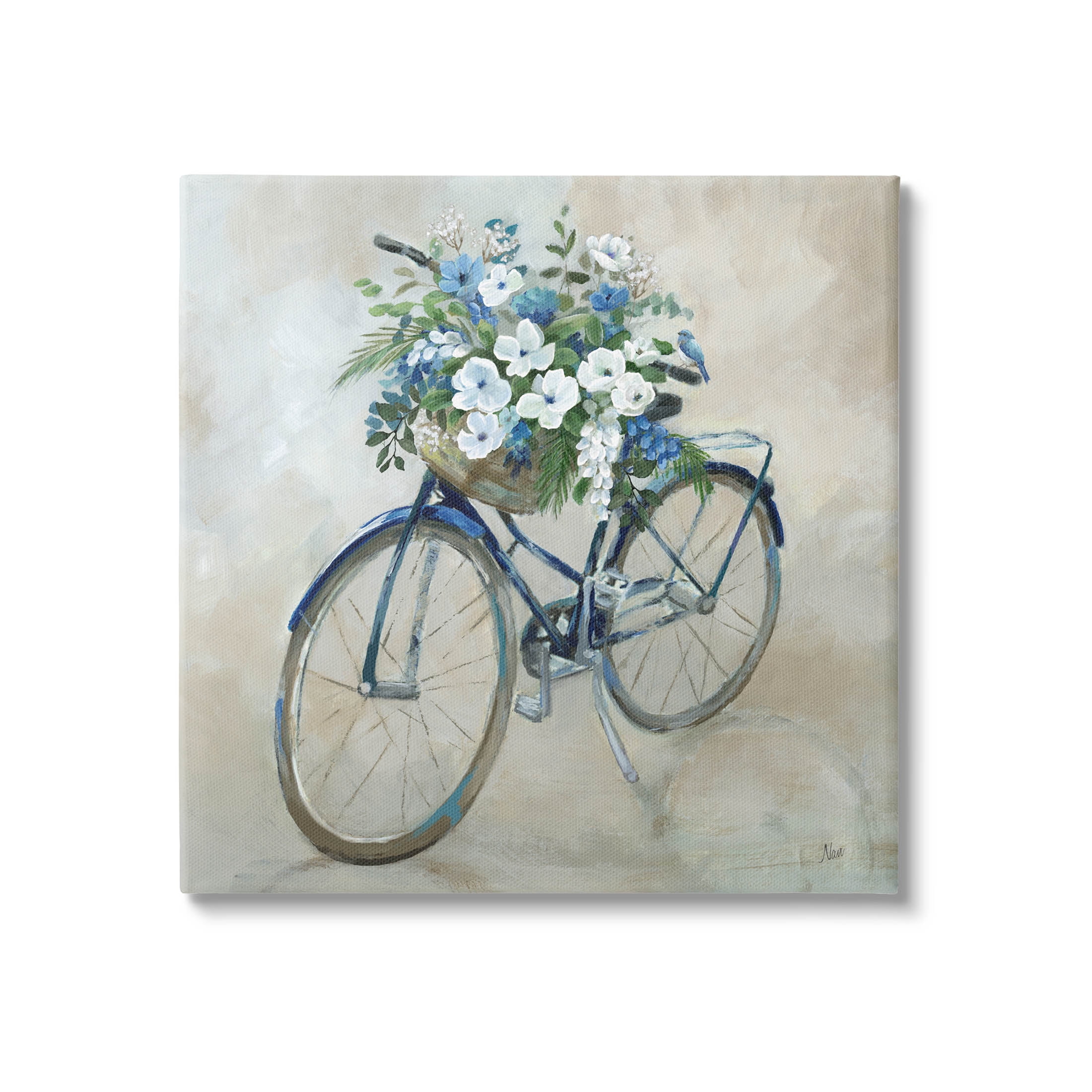 Flower Blooms Bicycle Basket Botanical & Floral Graphic Art Gallery Wrapped Canvas Print Wall Art