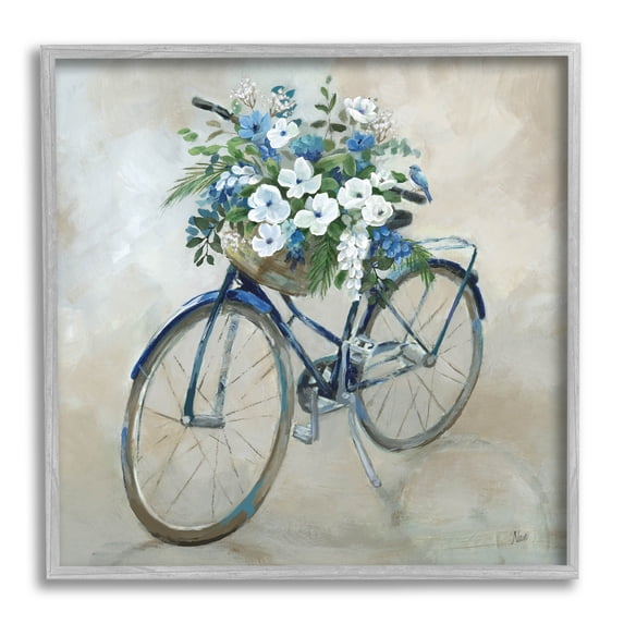 Flower Blooms Bicycle Basket Botanical & Floral Graphic Art Gray Framed Art Print Wall Art