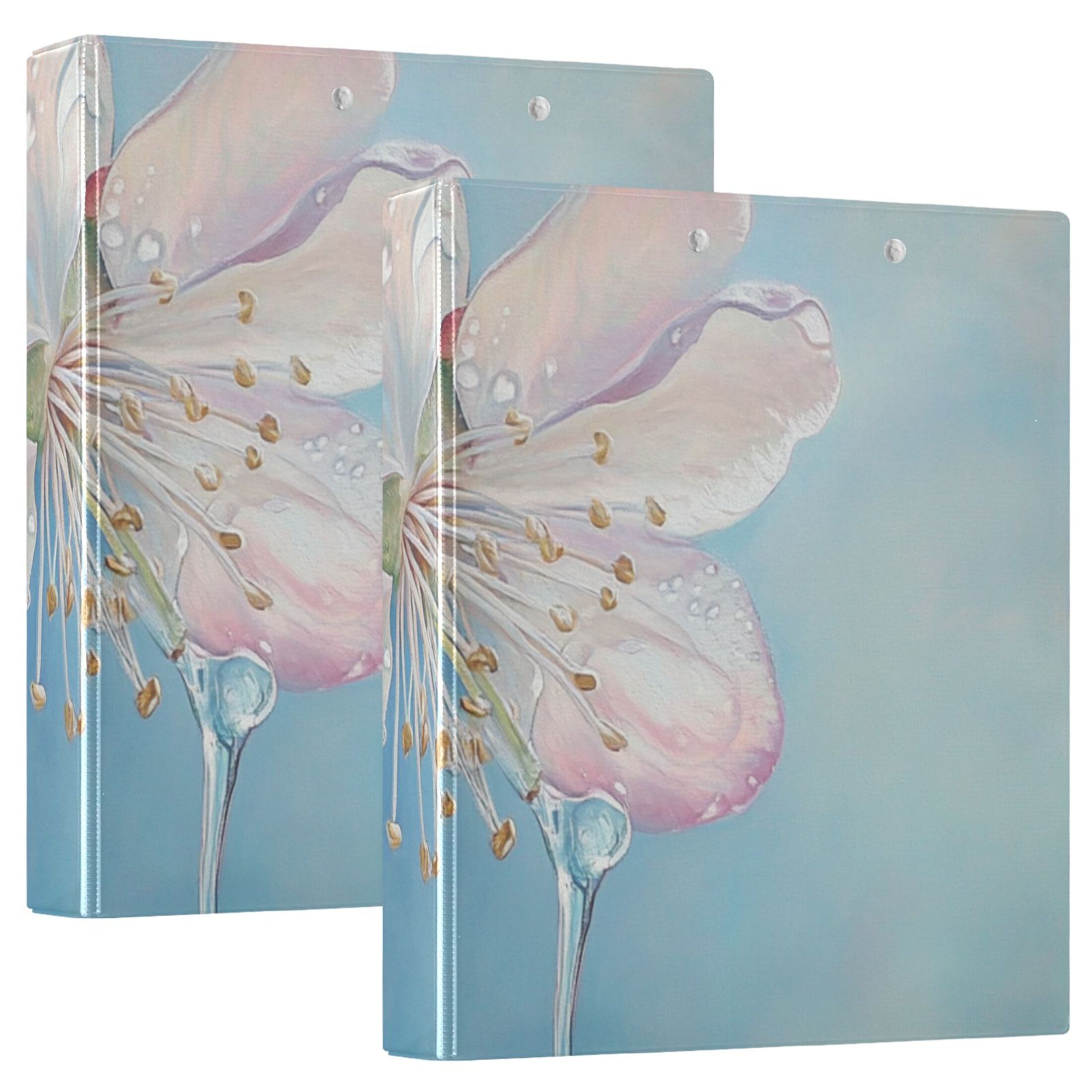 Flower Blossom Drop 3 Ring Binders 1.5 inch Hardcover File Folders with Interior Pockets A4 Size Organizer for School Office Hospital