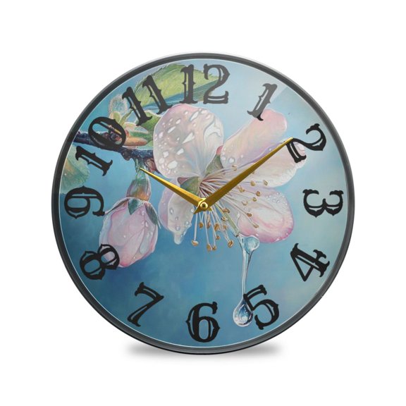 Flower Blossom Drop Wall Clock 10 Inch Silent Non Ticking Battery Operated Easy to Read for Kitchen Living Room