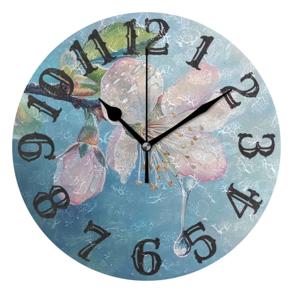 Flower Blossom Drop Wall Clock 10 inch Non-Ticking Easy to Read Decorative Clocks for Home Bedroom Living Room