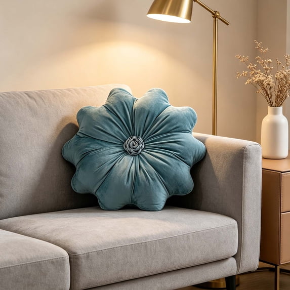 Flower Blossom Shape Throw Pillow, Soft Velvet Decorative Cushion for Sofa, Couch & Bed, Cute Floral Design, 16"x16"