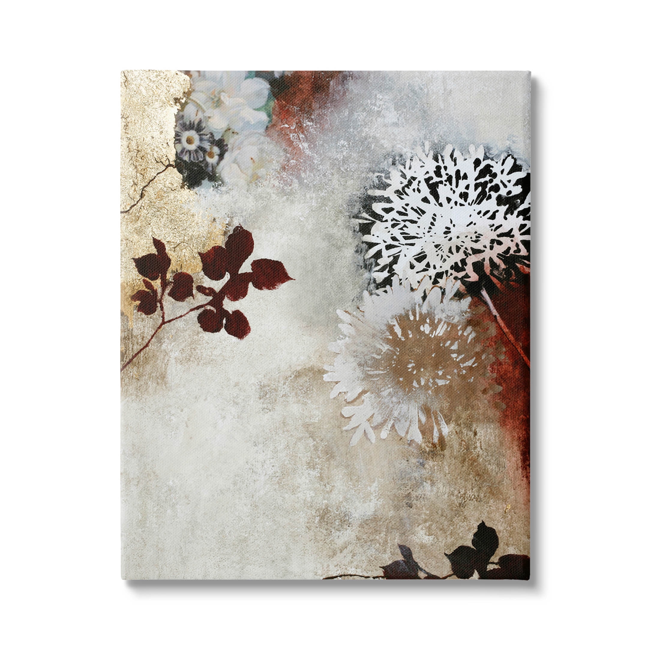 Flower Blossom Silhouette Outlines Abstract Graphic Art Gallery Wrapped Canvas Print Wall Art