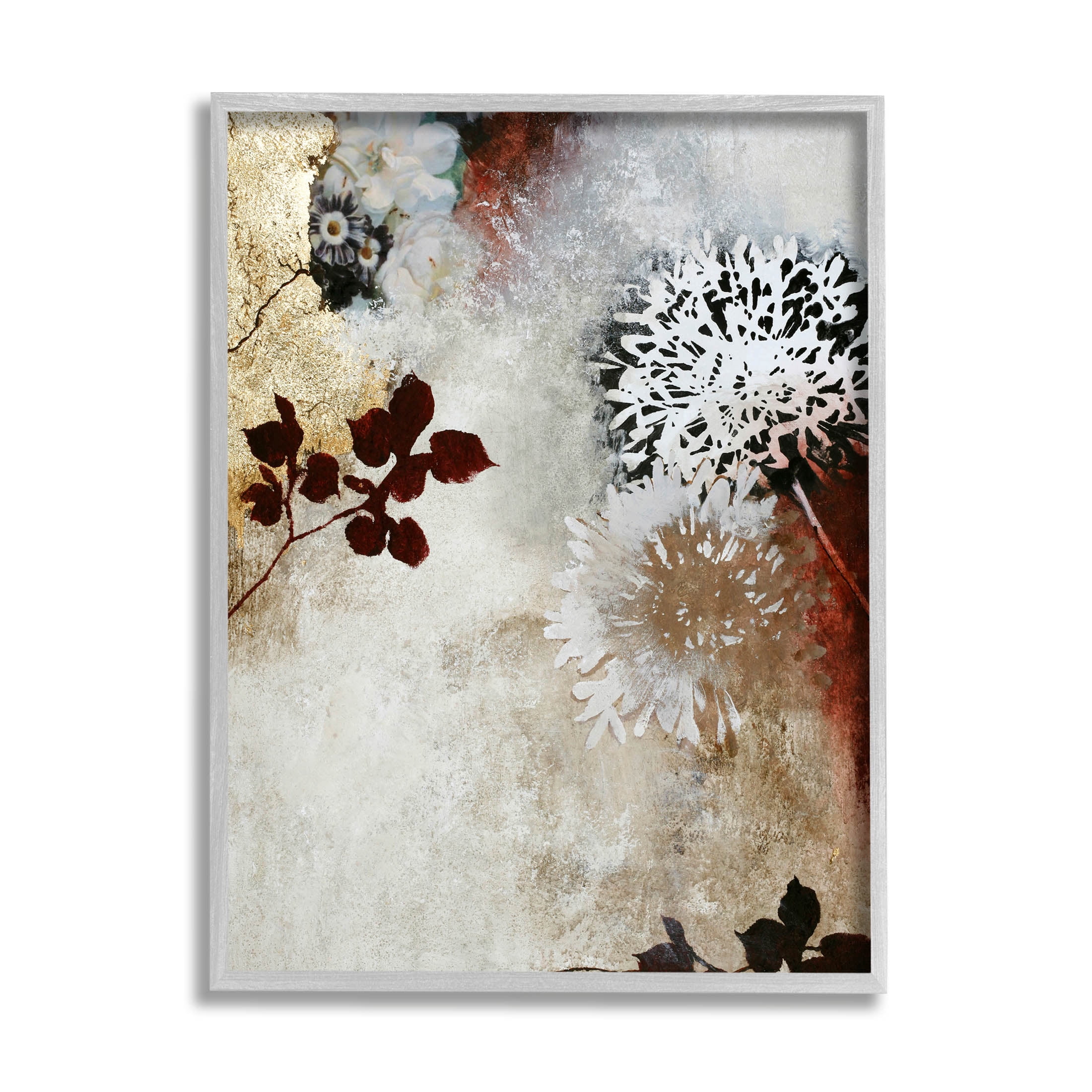 Flower Blossom Silhouette Outlines Abstract Graphic Art Gray Framed Art Print Wall Art