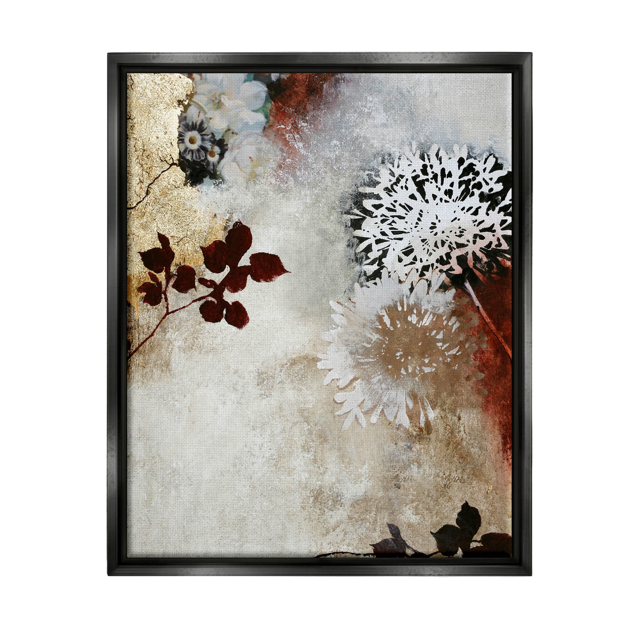 Flower Blossom Silhouette Outlines Abstract Graphic Art Jet Black Framed Art Print Wall Art