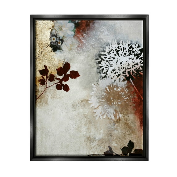 Flower Blossom Silhouette Outlines Abstract Graphic Art Jet Black Framed Art Print Wall Art