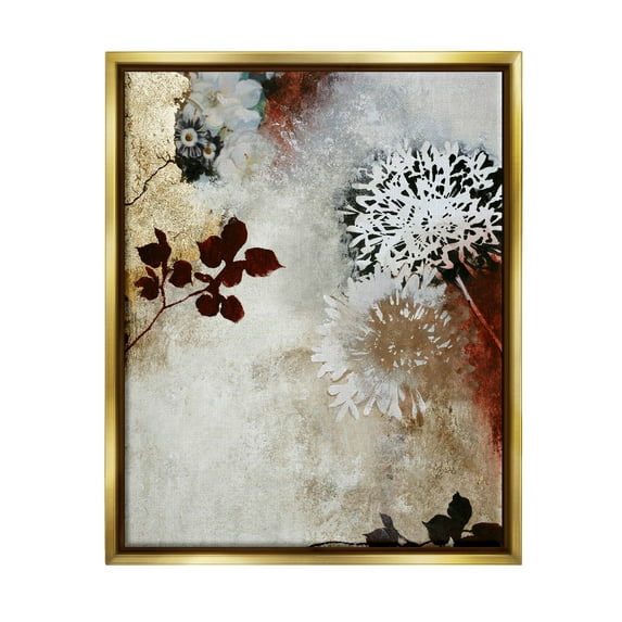 Flower Blossom Silhouette Outlines Abstract Graphic Art Metallic Gold Framed Art Print Wall Art