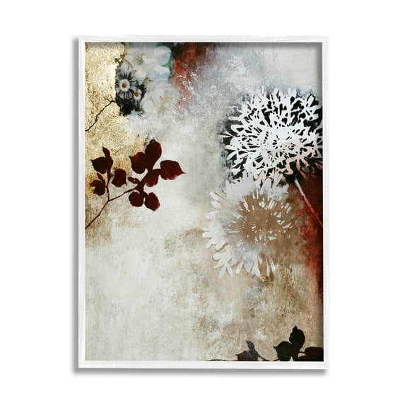 Flower Blossom Silhouette Outlines Abstract Graphic Art White Framed Art Print Wall Art