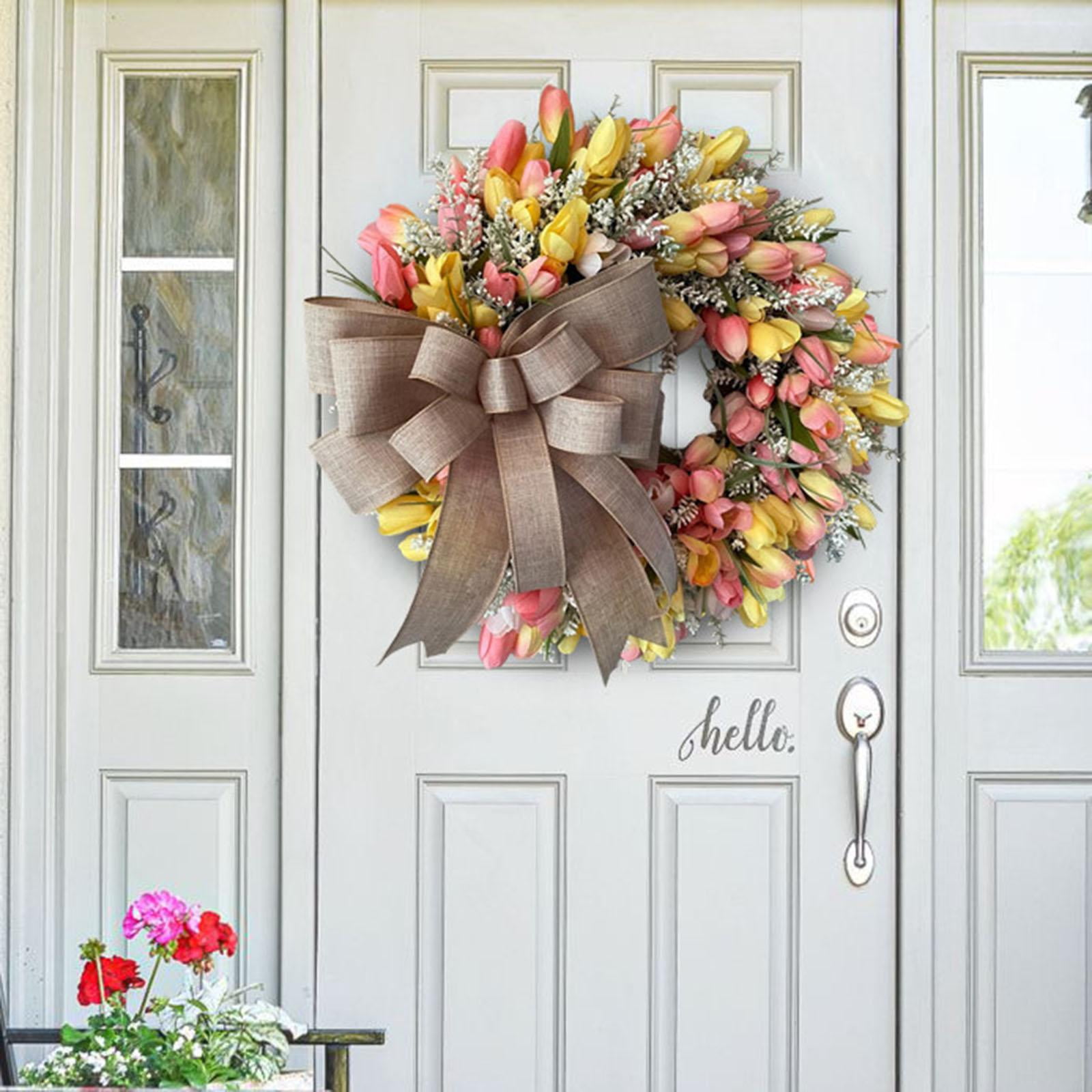 Artificial Flowers Wreath - 45cm/17.7 Inch Silk Floral Wreath For Front Door, All Seasons Decor, Rattan Ring, UV Protected