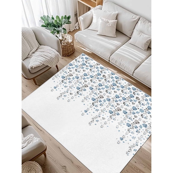 Flower Blue Area Rug for Bedroom 2.7x5 Ft Grey Cherry Blossoms White Background Super Soft fuzzy Throw Rug Non-Slip Fluffy Plush Indoor Floor Carpet for Living Room Nursery Home Decor