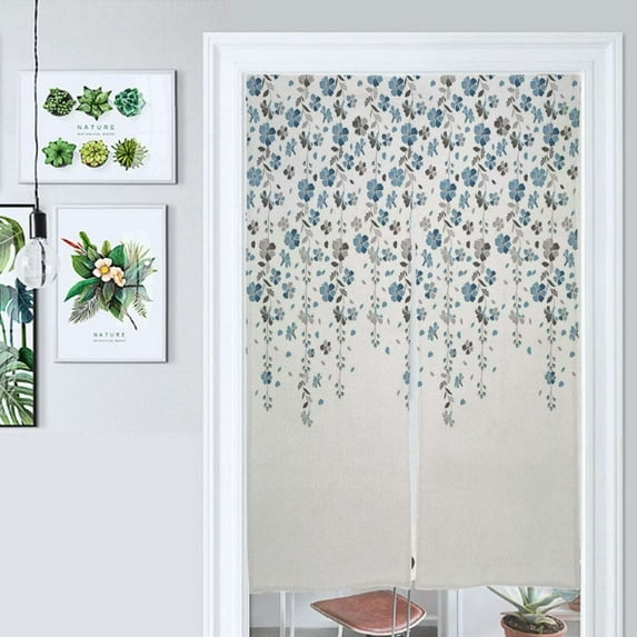 Flower Blue Grey Cherry Blossoms Door Curtain Nordic Living Room DoorCurtain Porch Partition Curtain Kitchen Rative Half Curtain