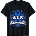 thumbnail image 1 of Flower Blue Ribbon Amyotrophic Lateral Sclerosis Awareness T-Shirt, 1 of 4